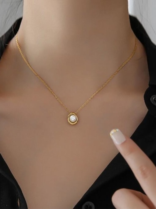 A TEEM Titanium Imitation Pearl Geometric Minimalist pendant Necklace 1