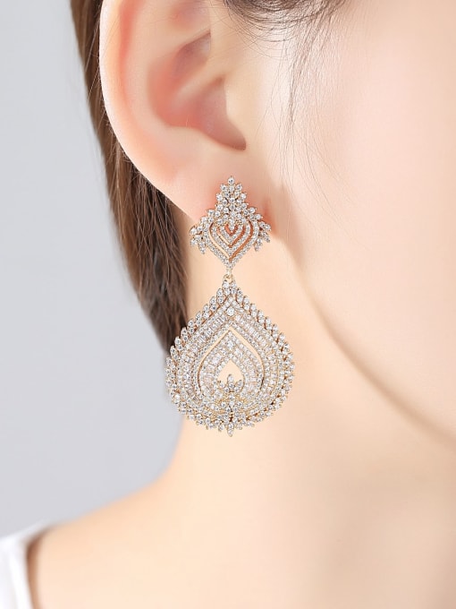 BLING SU Copper Cubic Zirconia Geometric Luxury Chandelier Earring 1
