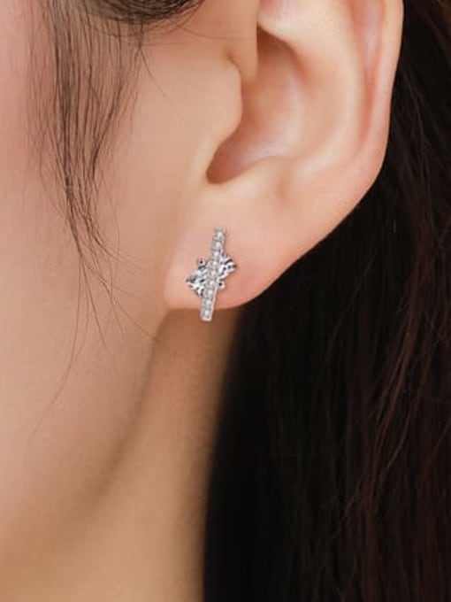 MODN 925 Sterling Silver Glass Stone Geometric Classic Stud Earring 1