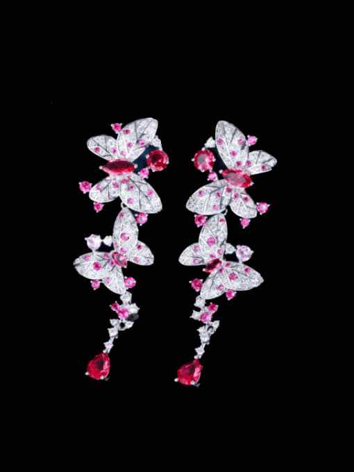 L.WIN Brass Cubic Zirconia Flower Luxury Drop Earring