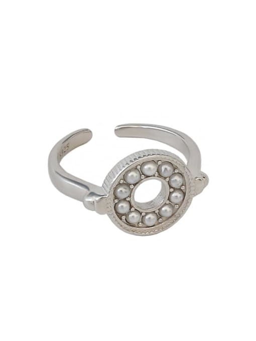 DAKA 925 Sterling Silver Imitation Pearl White Round Minimalist Band Ring 0