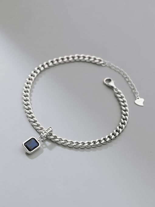 S925 silver bracelet 925 Sterling Silver Glass Stone Geometric Vintage Link Bracelet