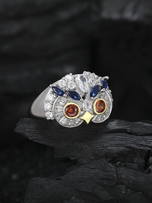 KDP-Silver 925 Sterling Silver Cubic Zirconia Owl Classic Band Ring 2