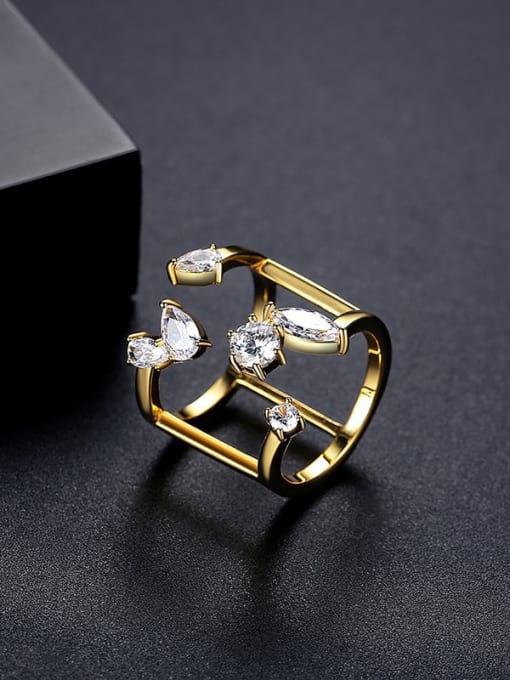 18K gold Brass Cubic Zirconia Geometric Minimalist Band Ring