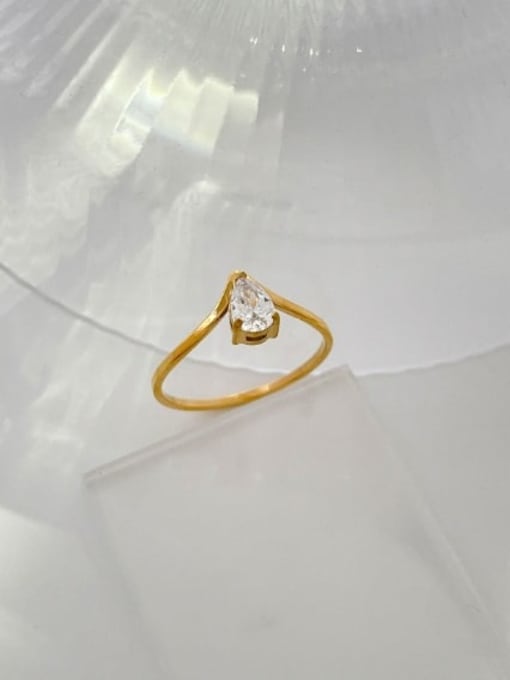 A TEEM Titanium Steel Cubic Zirconia Water Drop Minimalist Band Ring 0