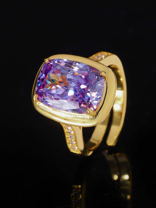 purple Brass Cubic Zirconia Geometric Luxury Band Ring