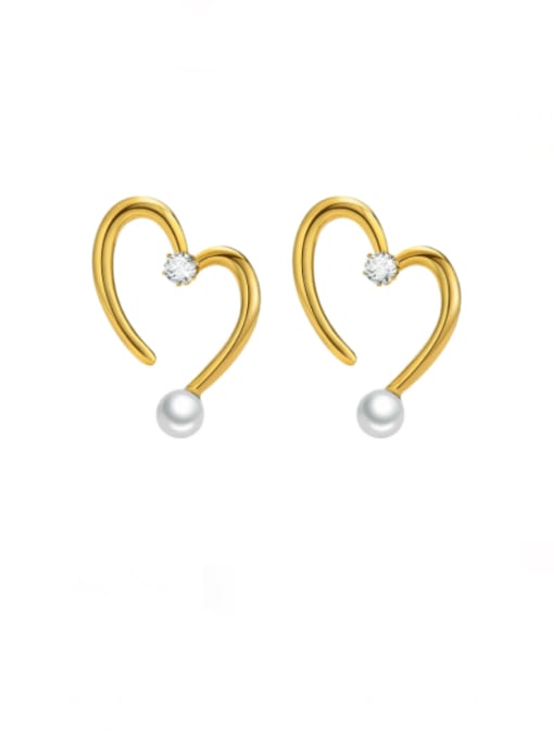 LI MUMU Stainless steel Imitation Pearl Heart Minimalist Stud Earring 0