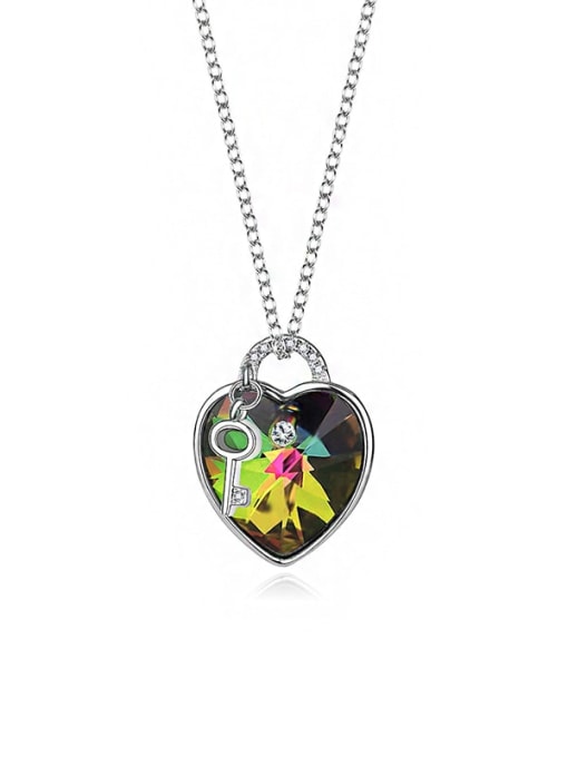 JYXZ 053 (gradient green) 925 Sterling Silver Austrian Crystal Heart Classic Necklace