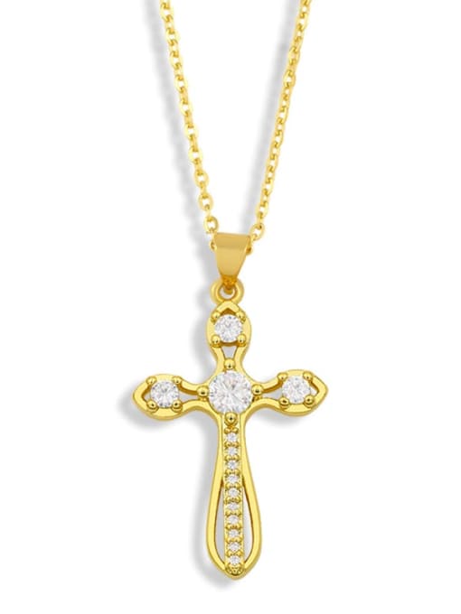 CC Brass Cubic Zirconia Cross Minimalist Necklace 1