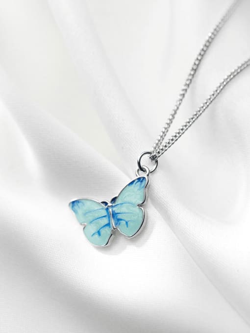 Rosh 925 Sterling Silver Enamel Minimalist  Butterfly Pendant Necklace 2
