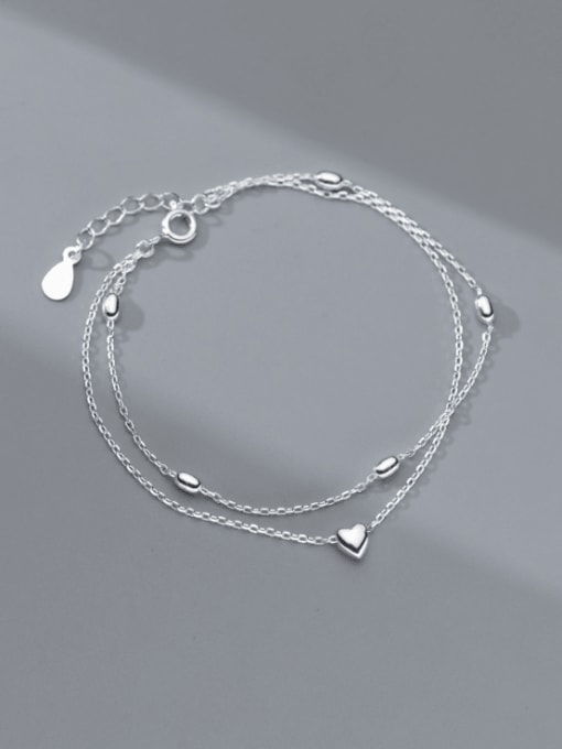 Silver Bracelet 925 Sterling Silver Heart Minimalist Strand Bracelet