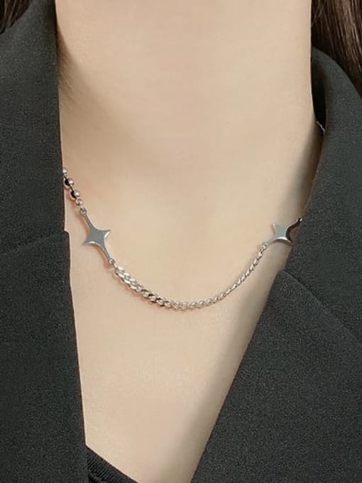 Open Sky Titanium Steel Bead Star Minimalist Asymmetrical Chain Necklace 1