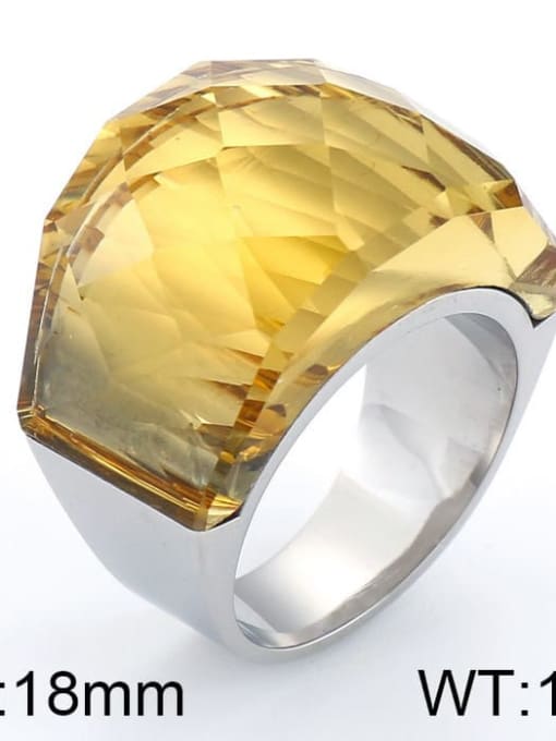 Steel Color, Yellow Titanium Steel Glass Stone Geometric Ring with waterproof
