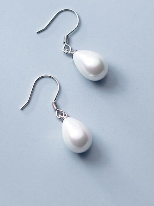 Rosh 925 Sterling Silver Freshwater Pearl Water Drop Minimalist Hook Earring 2