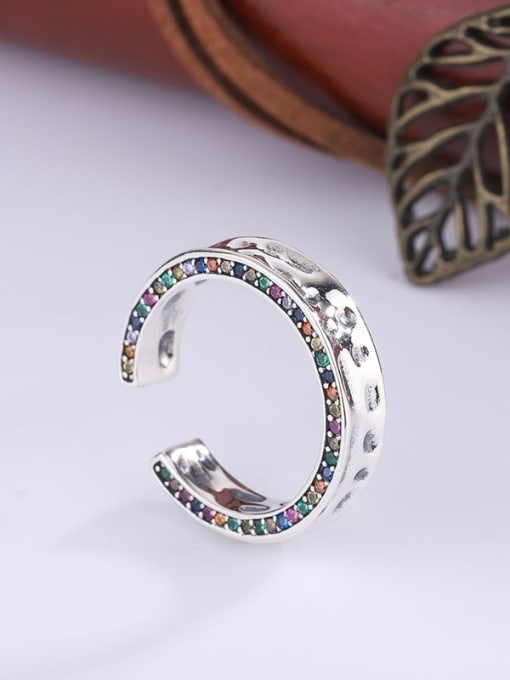 KDP-Silver 925 Sterling Silver Cubic Zirconia Geometric Vintage Band Ring 3