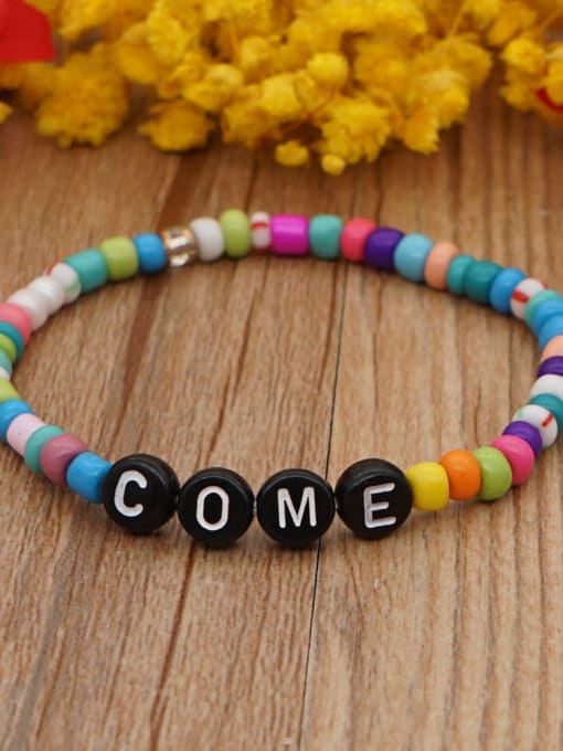 B B190073A Stainless steel MGB Bead Multi Color Letter Bohemia Stretch Bracelet