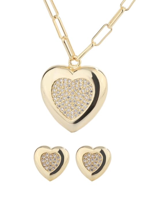 ROSS Brass Statement Heart  Rhinestone Earring and Necklace Set 3