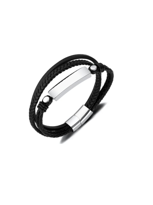 PH1591 Stainless steel Leather Weave Hip Hop Set Bangle