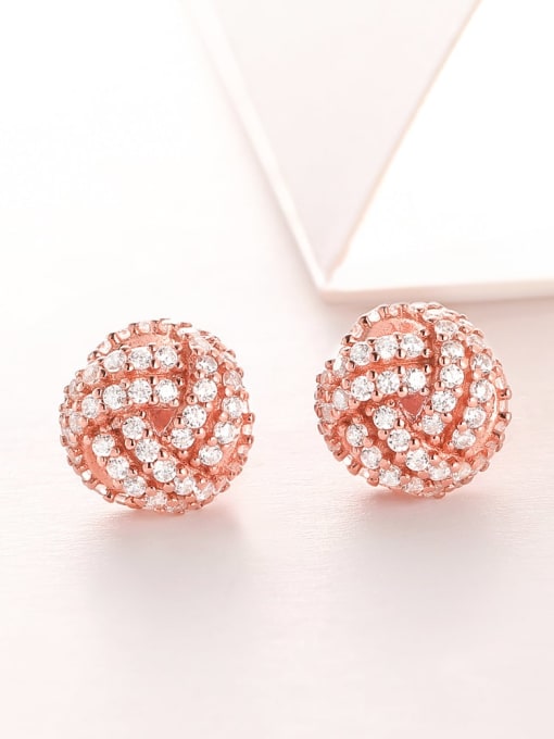 Rose Gold 925 Sterling Silver Cubic Zirconia Ball Luxury Stud Earring