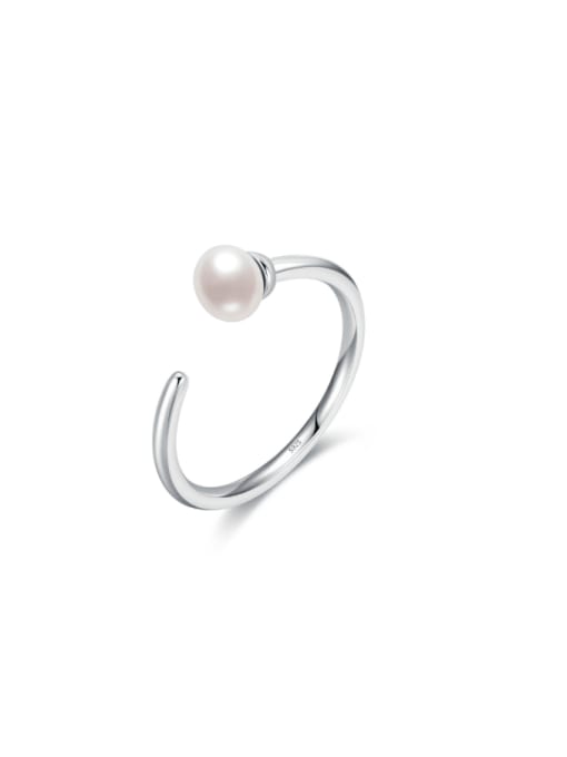 MODN 925 Sterling Silver Imitation Pearl Irregular Minimalist Band Ring 0