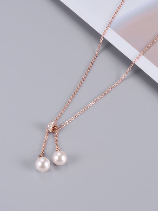 A TEEM Titanium Imitation Pearl Tassel Minimalist Necklace 1