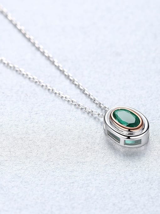 CCUI 925 Sterling Silver Emerald Green Simple square pendant Necklace 3