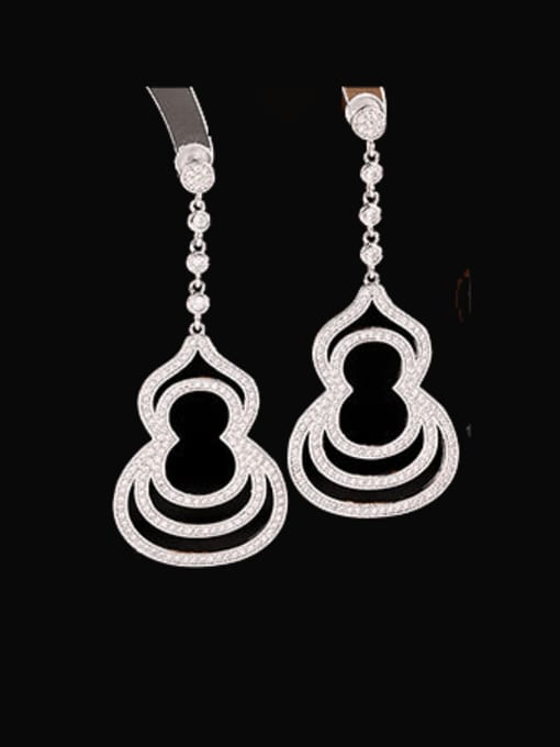 platinum+white Brass Cubic Zirconia Irregular Luxury  Hollow Gourd Cluster Earring