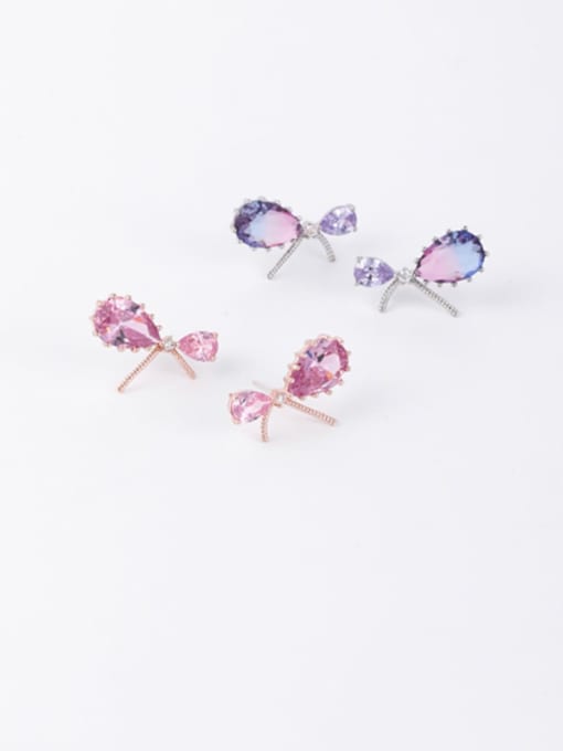Girlhood Copper Cubic Zirconia Multi Color Water Drop Minimalist Stud Earring
