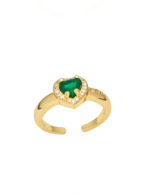 green Brass Cubic Zirconia Heart Minimalist Band Ring