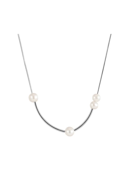 platinum, freshwater pearl, 4.44g 925 Sterling Silver Freshwater Pearl Irregular Minimalist Necklace