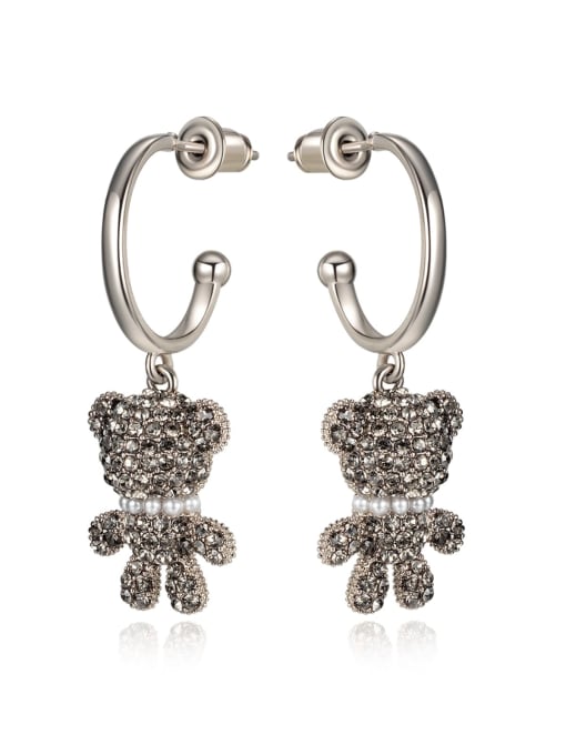 030 copper Earrings Brass Rhinestone Bear Cute Drop Earring