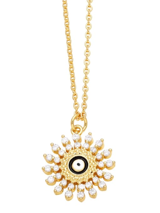 black Brass Cubic Zirconia Evil Eye Ethnic Sun Flower Pendant Necklace