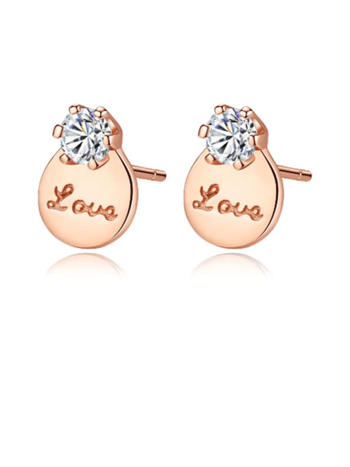rose 925 Sterling Silver Cubic Zirconia Round Letter Minimalist Stud Earring