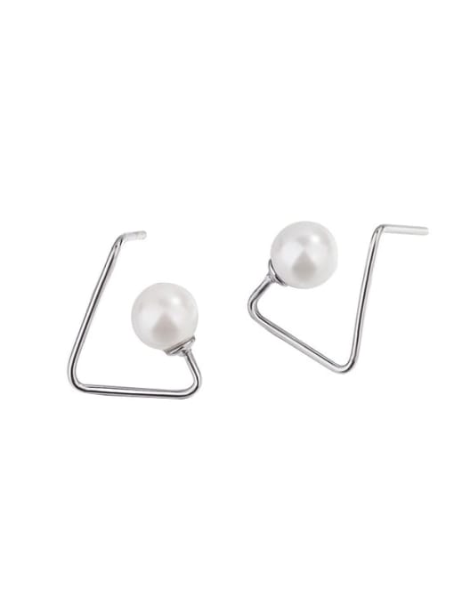 HAHN 925 Sterling Silver Imitation Pearl Geometric Minimalist Stud Earring 0