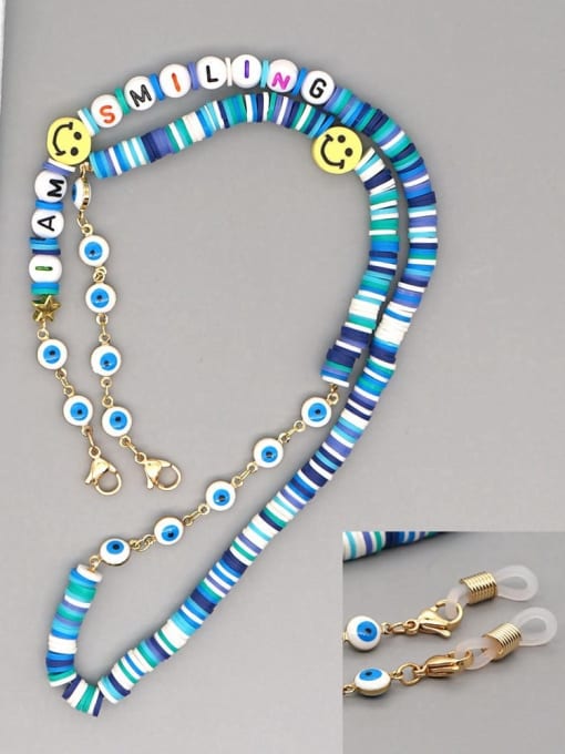 RT N200007C Stainless steel Multi Color Polymer Clay Smiley Bohemia Beaded  Hand-woven Necklace
