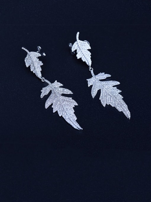BLING SU Copper Cubic Zirconia Leaf Luxury Chandelier Earring 0