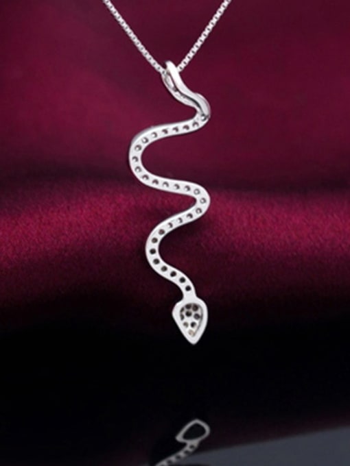 Rosh 925 Sterling Silver Cubic Zirconia Snake Minimalist Necklace 1