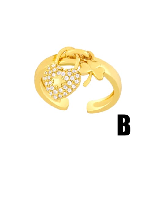 B Brass Cubic Zirconia Heart Ethnic Band Ring