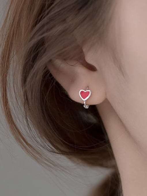 Rosh 925 Sterling Silver Enamel Heart Minimalist Huggie Earring 1