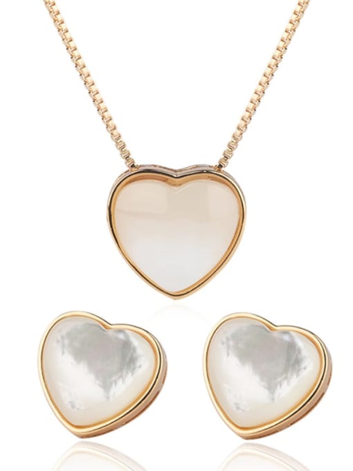 Earring Pendant (yellow gold) Copper  Minimalist Heart Shell Earring and Necklace Set