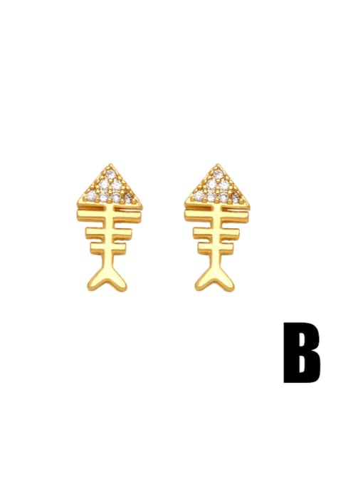B Brass Cubic Zirconia Heart Cute Stud Earring