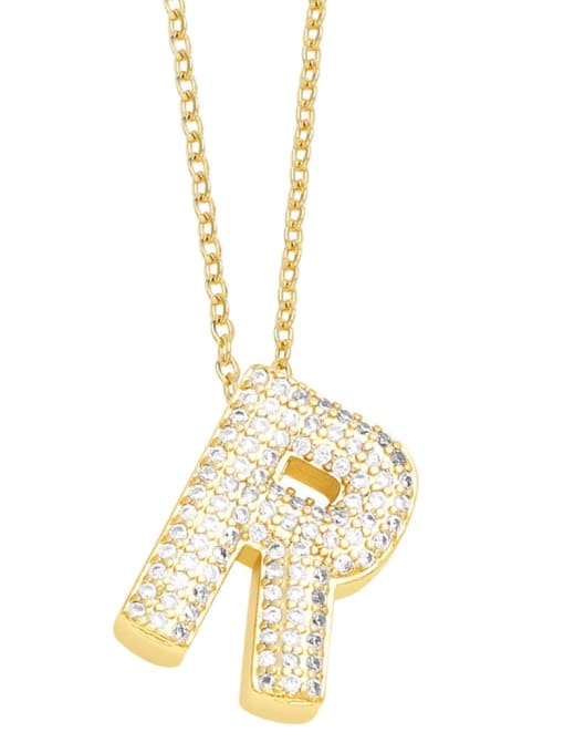 R Brass Cubic Zirconia Letter Trend Necklace