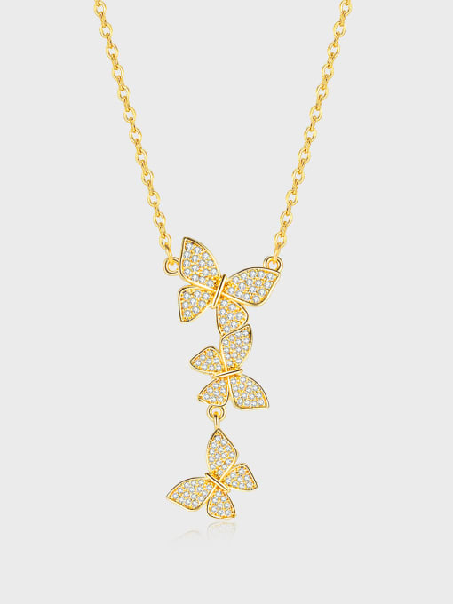 Open Sky Titanium Steel Cubic Zirconia  Cute Butterfly Pendant Necklace 0