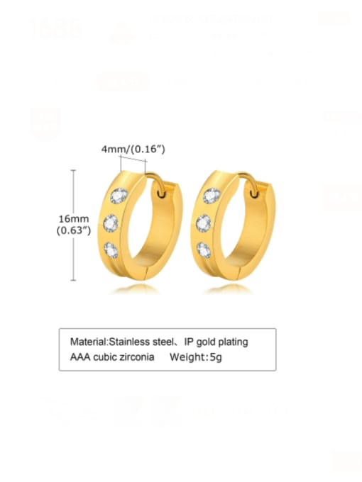 LI MUMU Stainless steel Rhinestone Geometric Minimalist Huggie Earring 3