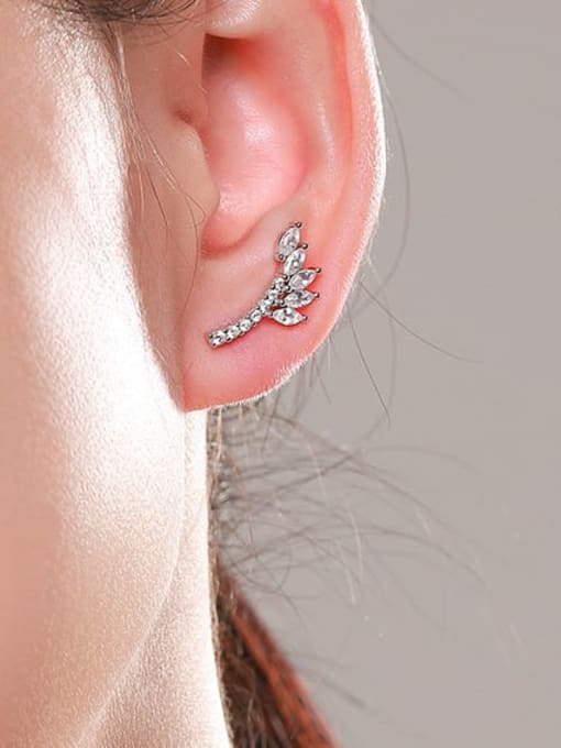 MODN 925 Sterling Silver Cubic Zirconia Leaf Dainty Stud Earring 1