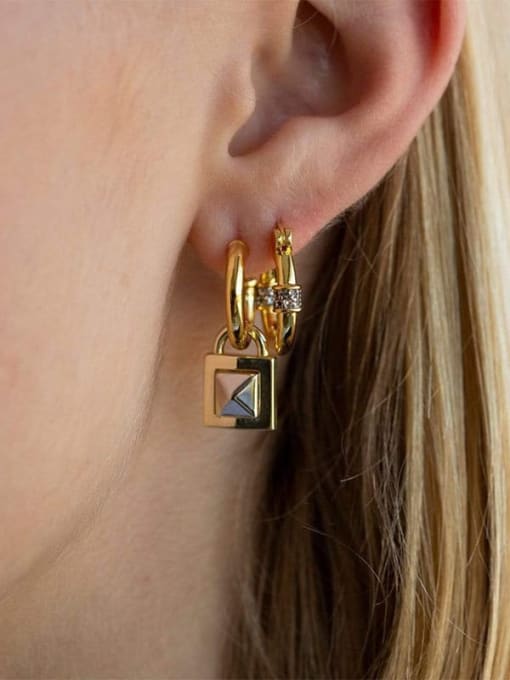 LI MUMU Brass Glass Stone Geometric Minimalist Stud Earring 1