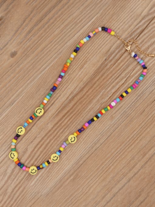 QT N210003A Multi Color Glass beads Polymer Clay Smiley Bohemia Necklace