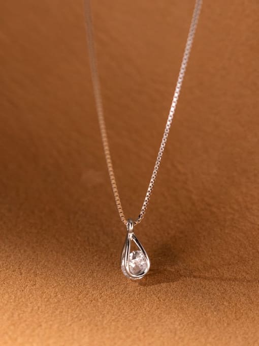 Rosh 925 Sterling Silver Cubic Zirconia Water Drop Minimalist Necklace 0
