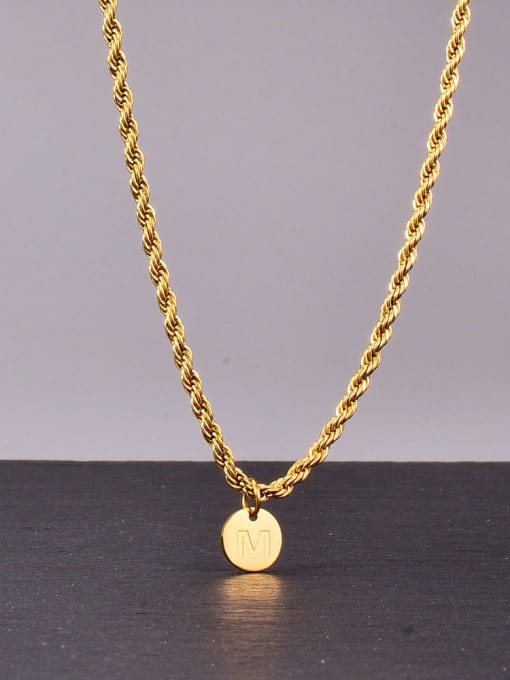 A TEEM Titanium Round Letter M pendant  Minimalist  Twist chain Necklace