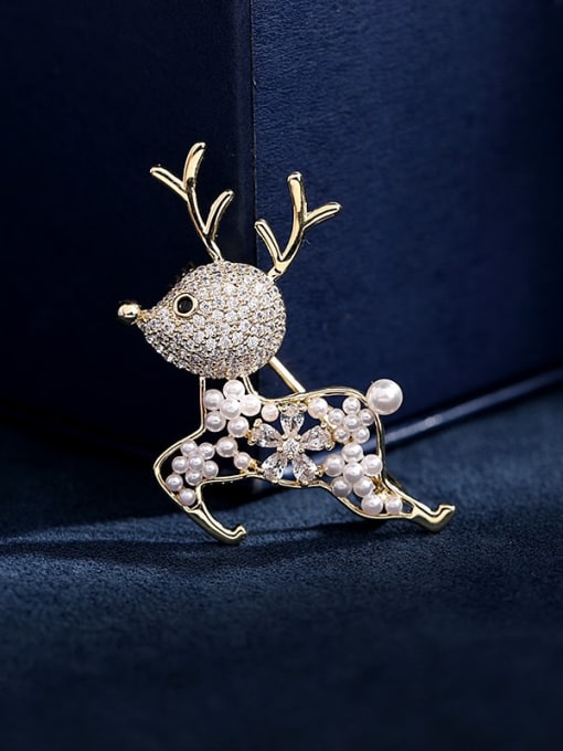 Luxu Brass Imitation Pearl Deer Cute Brooch 2